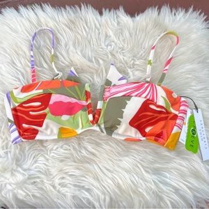Sanctuary Swim NWT Multicolor Tropical Floral V Wire Bandeau Swim Top Size Small